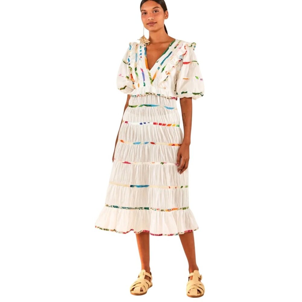 Farm Rio Mixed Off White Print Midi Dress Size Large Brand New With Tags - Picture 4 of 12